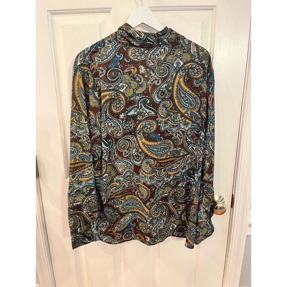 Ellen Weaver Brown & Green Paisley Secretary Bow Button Down Blouse sz 1X NWT - Picture 6 of 7